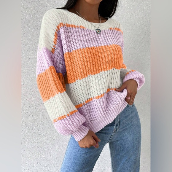 Striped Knit Round Neck Sweater